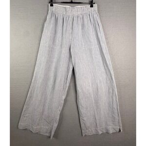 Poetry Linen Wide Leg Pants Womens 10 Blue White Striped Coastal Lagenlook